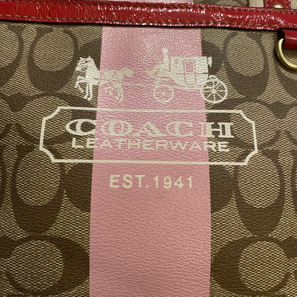 Coach Signature Pink Beige Heritage Stripe F11349 Tote Shoulder Bag - Picture 2 of 16